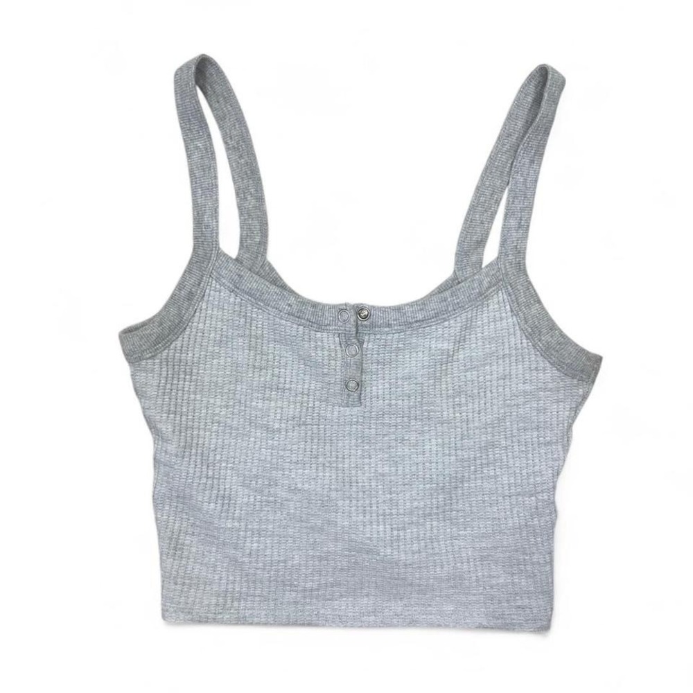 Pacsun Gray Cropped Tank Top Women's XS Waffle Knit Snap Button Henley Lounge